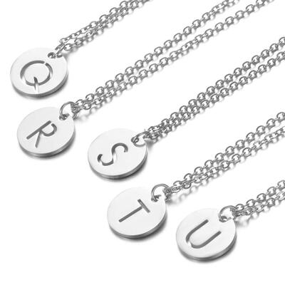 极速A-Z 26 Initials Name Necklace 12mm Round QPendant Letter