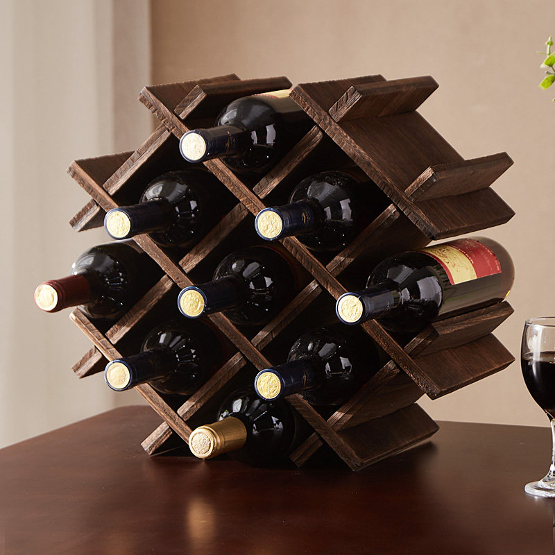 极速实木菱e形酒架家用葡萄酒展示架酒柜创意红酒瓶置物架摆件架
