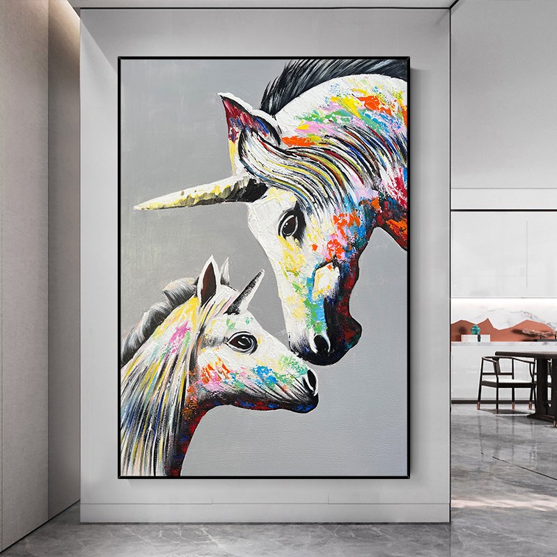速发手绘油画天马动物立体挂画儿童房装饰画客厅沙发背景墙壁画轻图片