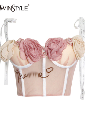 极速TWOTWINSTYLE Sexy Floral AccessoGries Patchwork Vests Fo