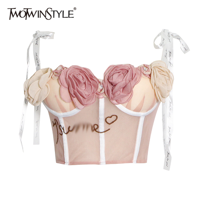 极速TWOTWINSTYLE Sexy Floral AccessoGries Patchwork Vests Fo