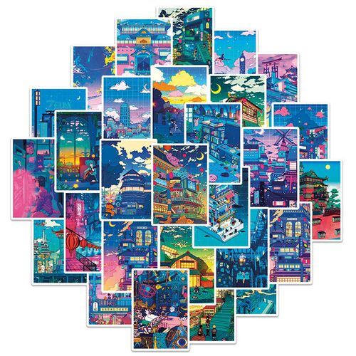 新品.10/30/50pcs Anime View Sreet NFight Painting Prints Car