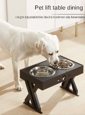 极速Dogs Double Foood Bowl Adjustable Height Lift Pet Cat Fo