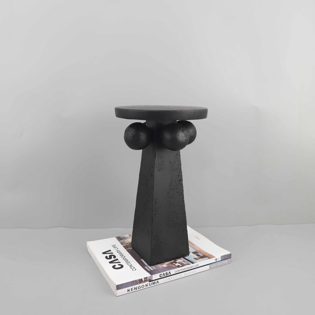 现代简约仿洞石纹高脚圆球托盘树脂摆件客厅玄关电视柜家居装饰品