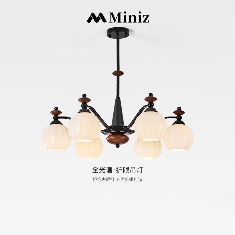 法式中古客厅吊灯主灯玻璃美式复古高端大气胡桃木纹护眼大厅灯具