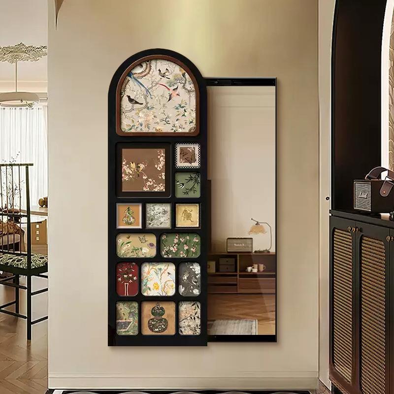 中古风法式客厅全身镜隐形推拉穿衣镜衣帽间镜子隐藏式装饰画挂画