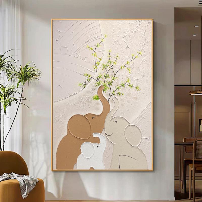 顺丰[幸福一家]奶油风油画客厅装饰画轻奢沙发背景大象抽象肌理走