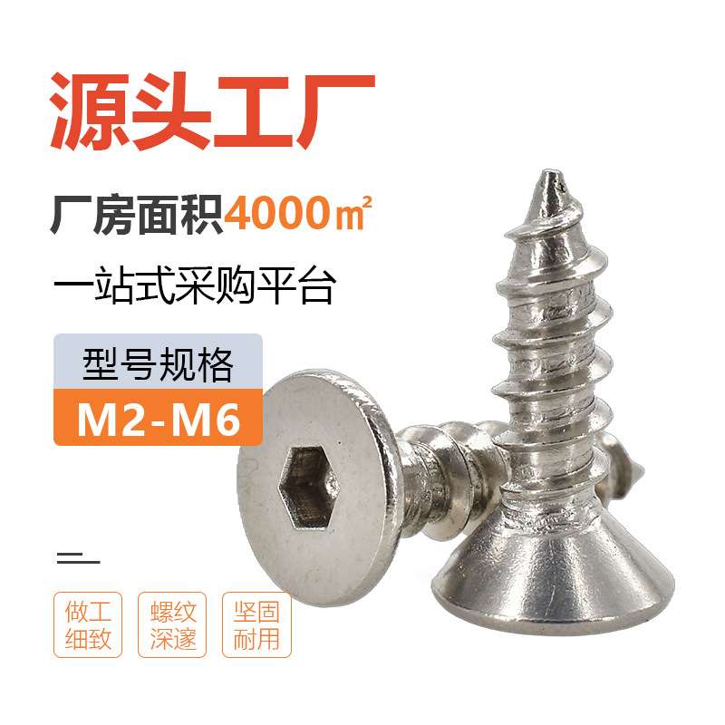 304不锈钢沉头内六角自攻螺丝KCA平头自攻钉木螺钉m2m2.3m3m4m5m6