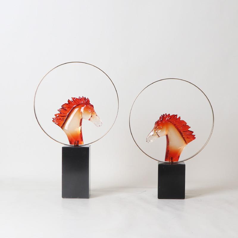 现代新中式透明马头摆件样板房客厅玄关艺术品酒店别墅软装饰品