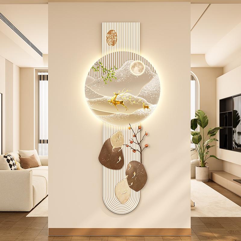 玄关画2025新款入户正对门寓意好装饰画LED发光壁画客厅过道挂画
