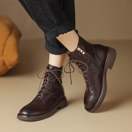 【优质羊皮】星期六英伦风户外休闲2025年秋冬中粗跟马丁靴女短靴