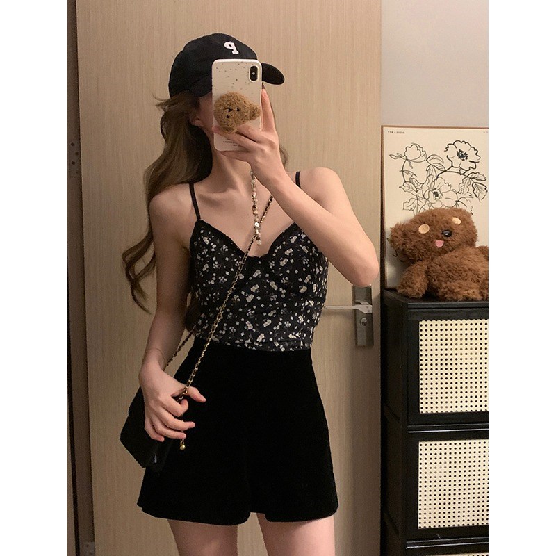 速发2024年春装新款辣妹碎花吊带纯欲性感蕾丝背心外穿上码无袖大