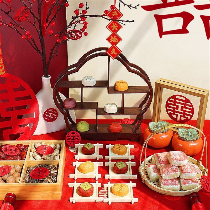 速发中式订婚布置甜品台摆花件型古架心子摆台摆盘点架糕点甜点展