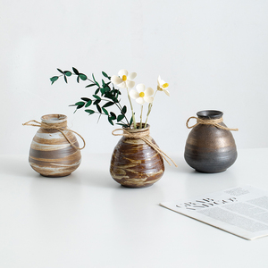 速发侘寂陶复古陶瓷小花瓶家居客厅桌面插花摆饰装件干花水培风罐