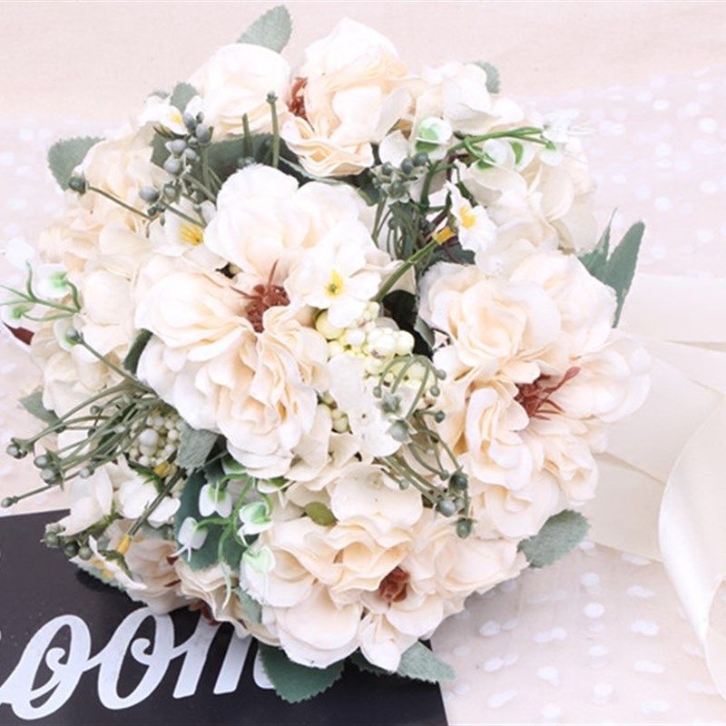 速发新款手捧花白色拍照纱婚照摄影道拿韩式婚礼新娘简手具花束