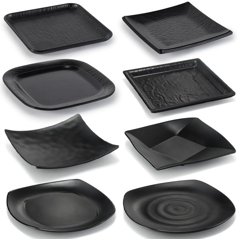 速发密胺子子方形商用黑色塑烧碟盘餐盘凉菜盘炒菜炒饭盘子火锅料