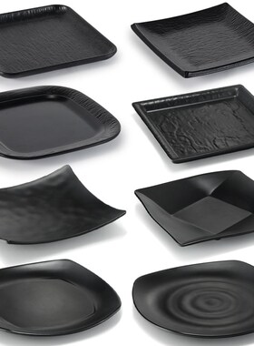 速发密胺子子方形商用黑色塑烧碟盘餐盘凉菜盘炒菜炒饭盘子火锅料