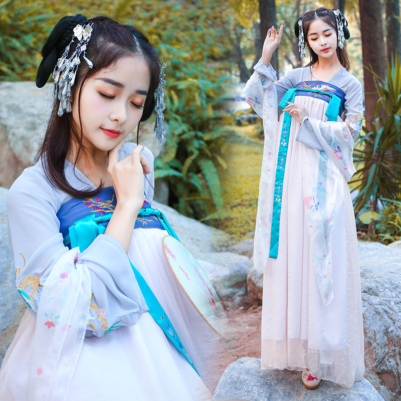 速发九夜汉飘古装齐胸襦裙对襟绣服服逸汉花刺绣舞蹈服装日常
