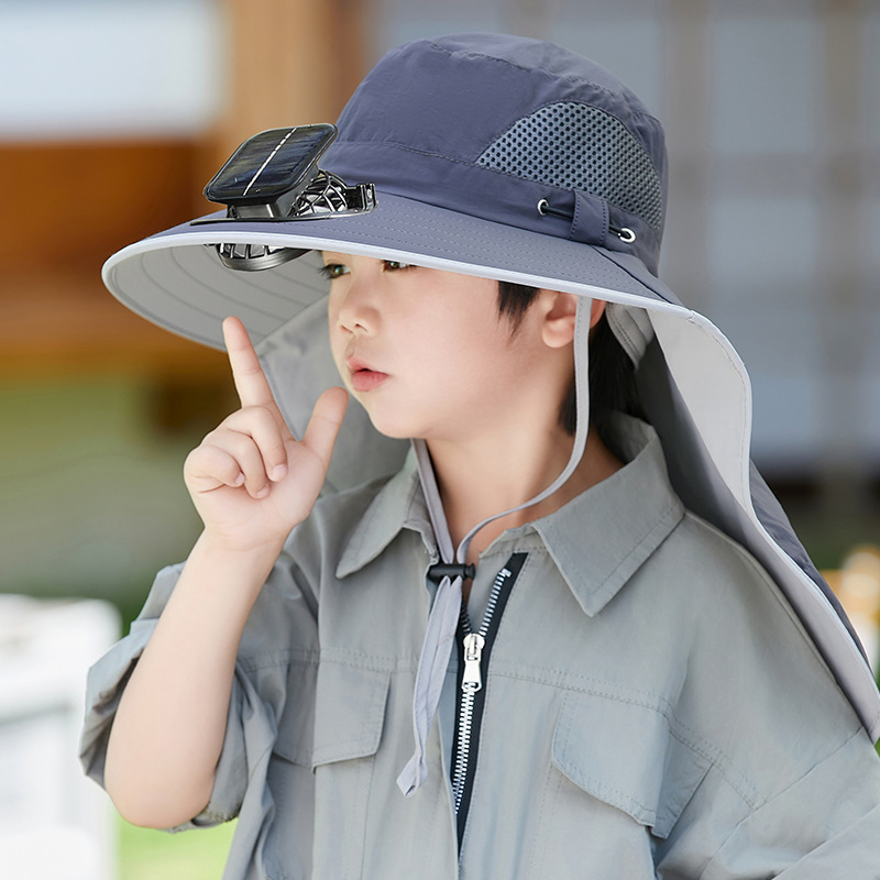 儿童防晒帽自带电风扇帽子男童女童太阳帽夏季款大帽檐宝宝遮阳帽