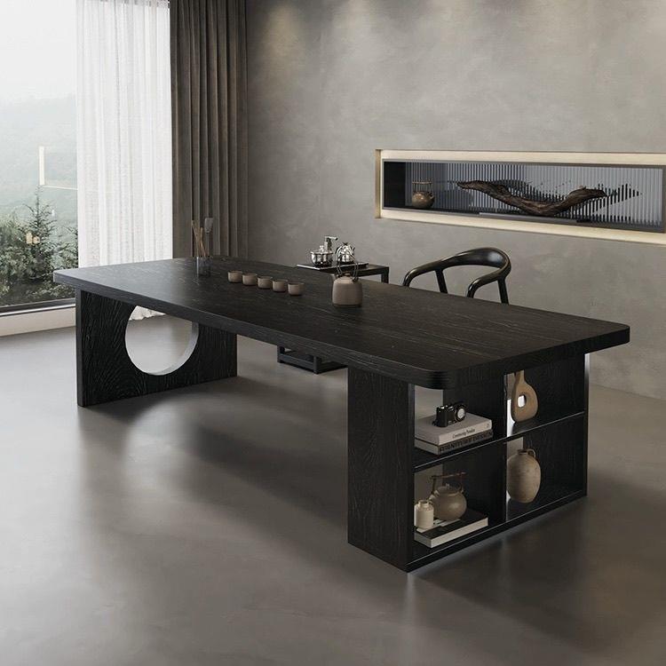 茶桌碳化实木桌椅组合客厅家用书桌办公室一体简约泡茶黑色茶台