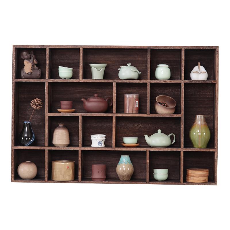实木博古架壁挂墙茶具架置物架客厅多宝阁可壁挂格子架小摆件隔断
