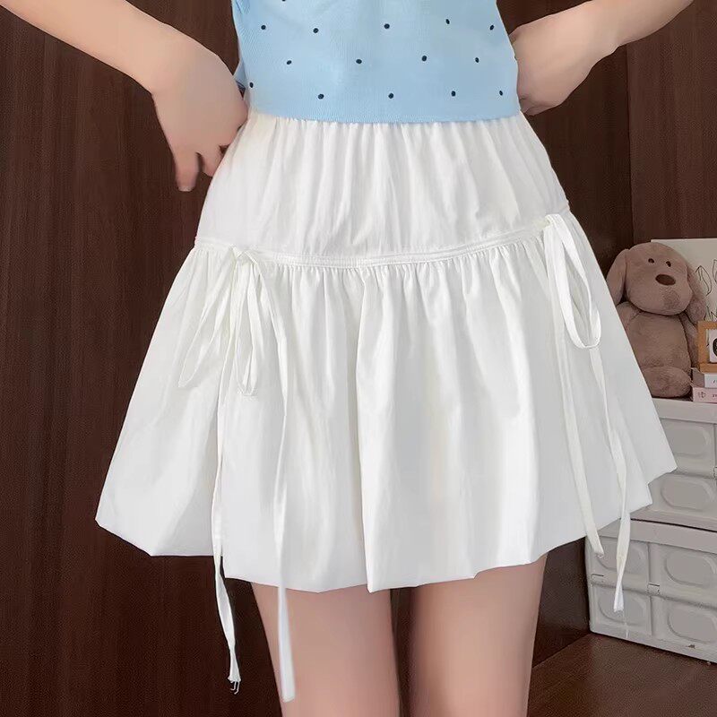 女童ins网红蓬蓬裙韩版防走光超短裙夏季a字裙白色半身裙花苞裙潮