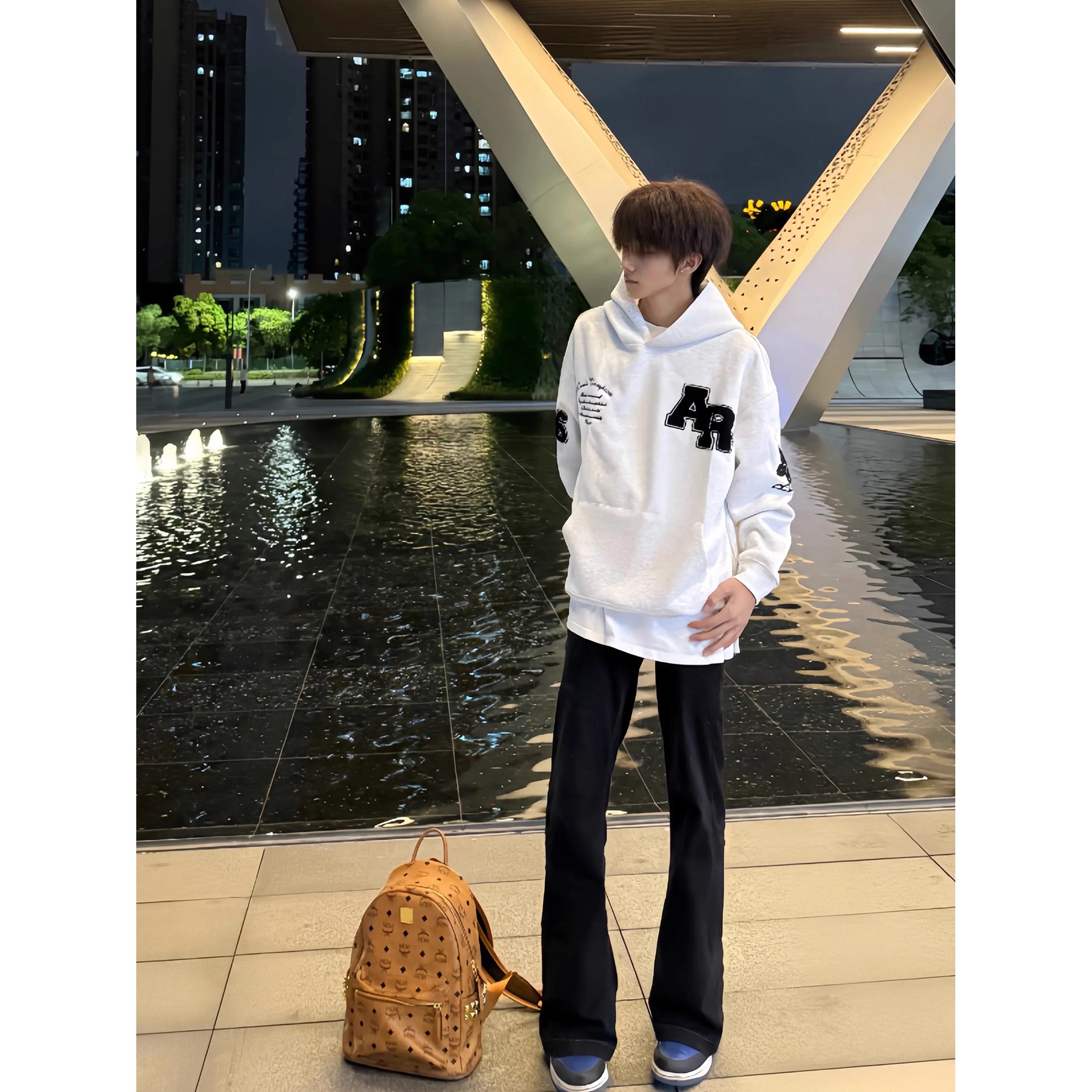 2025新款早秋灰色字母刺绣连帽卫衣男秋冬加绒加厚情侣装纯棉外套