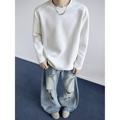 美式cleanfit卫衣男秋季正肩拼接解构长袖t恤重磅无帽内搭打底衫