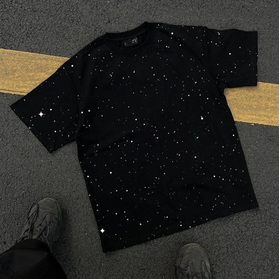 夏季男士宽松纯棉短袖T恤个性韩版满天星亮片设计感百搭半袖上衣