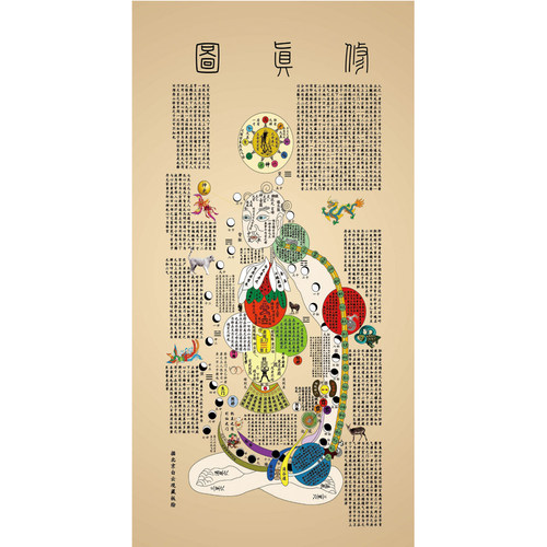 热销养生挂画客厅书房八卦修真图火候图J丝绸画四季养生黄帝内经