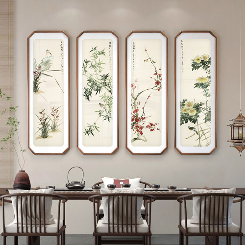 热销新中式客厅水墨玄关装饰画走廊过F道竖版壁画餐厅禅意书房四