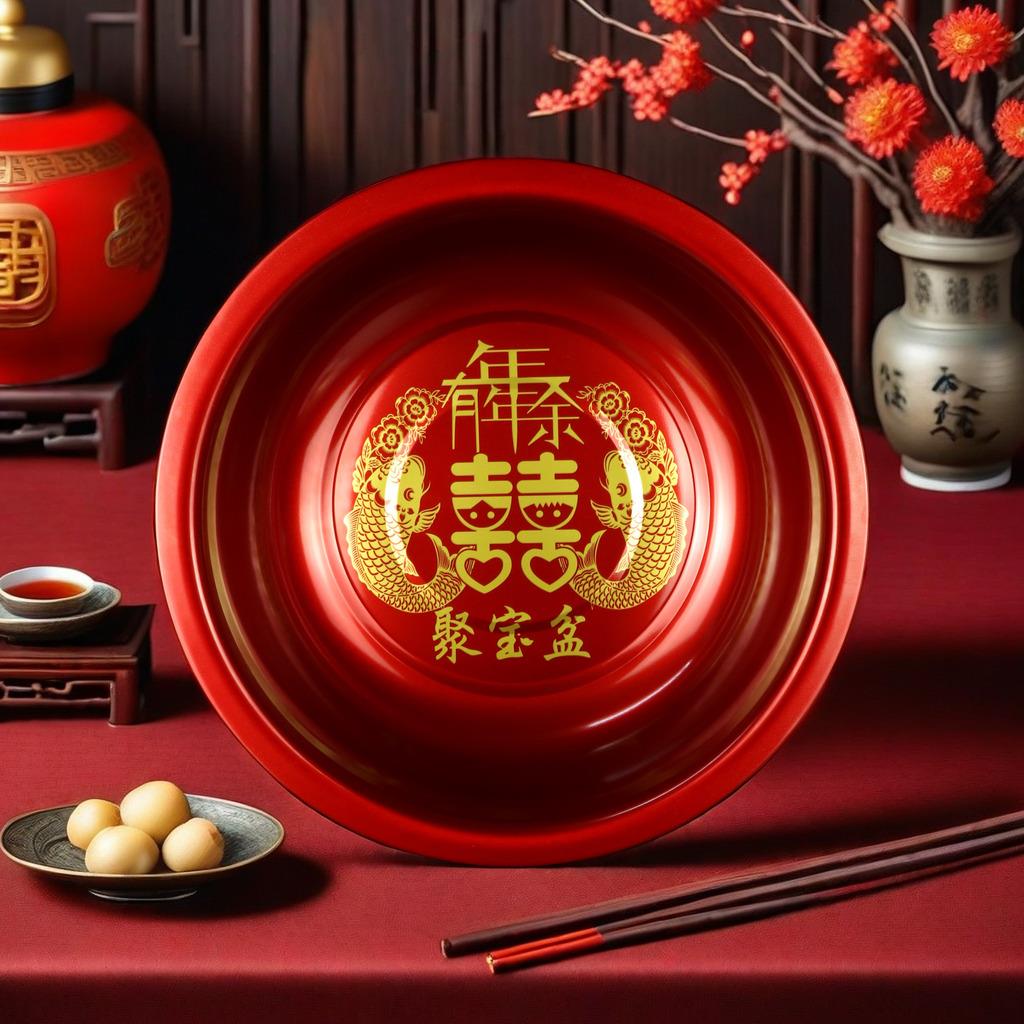 结婚喜盆新娘陪嫁嫁妆红色铁盆加厚脸盆洗脸盆洗脚盆婚庆用品