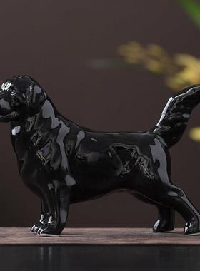 黑色陶瓷狗摆件旺财瓷器12生肖小狗客厅办公室桌面装饰品招财镇宅