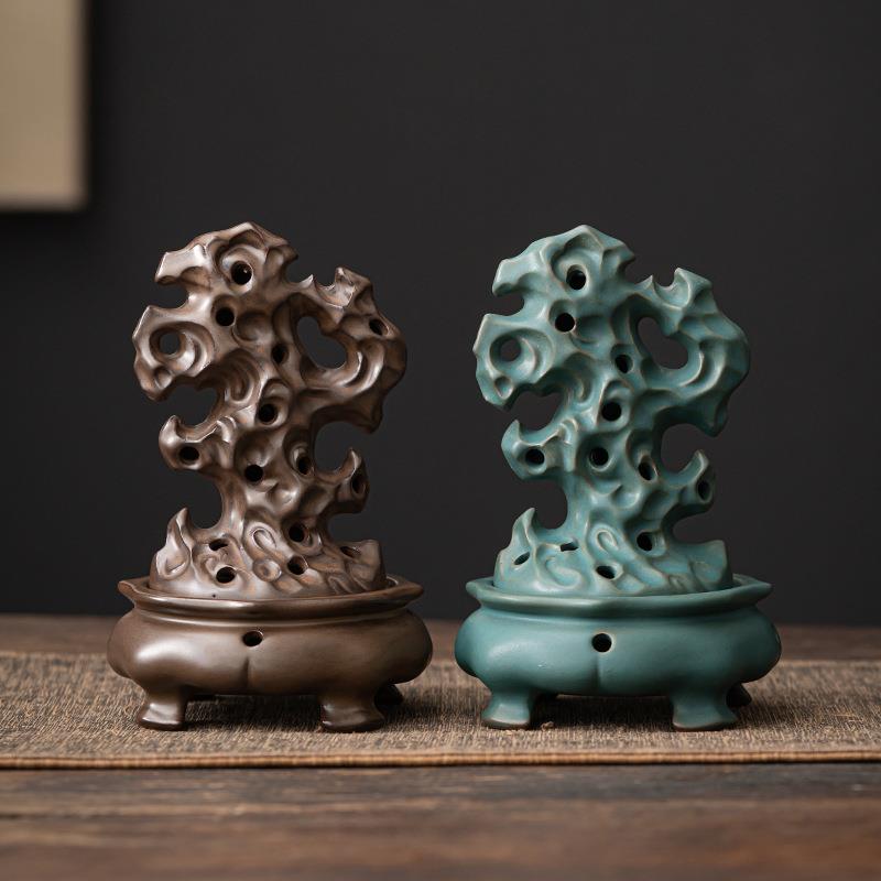 太湖石香炉陶瓷工艺品薰香摆件倒流香薰炉创意家居香插覆古香道