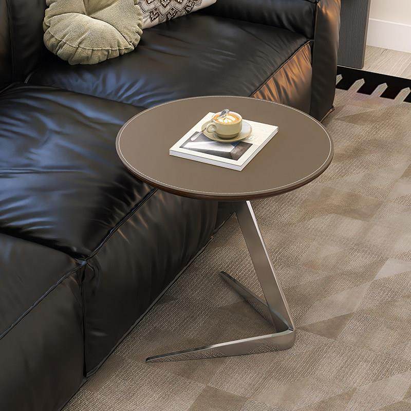 不锈钢轻奢马鞍皮边几家用客厅沙发圆形小角几意式极简设计师茶几,住宅家具,角几/边几,淘宝优惠券,粉丝福利购,淘宝优惠卷