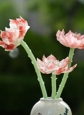 淄博琉璃手工艺品仿真荷花桌面摆件新中式莲花家居玄关装饰品礼物