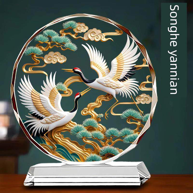 仙鹤2水晶装饰品桌面客厅办公室装饰长寿乔迁生日礼物表