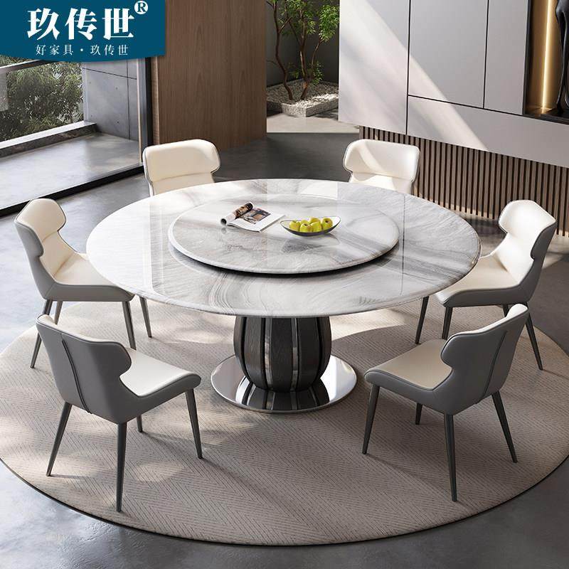 高端超晶石餐桌白蜡木圆形桌子大理石岩板奢石带转盘轻奢实木圆桌,住宅家具,大理石餐桌,淘宝优惠券,粉丝福利购,淘宝优惠卷