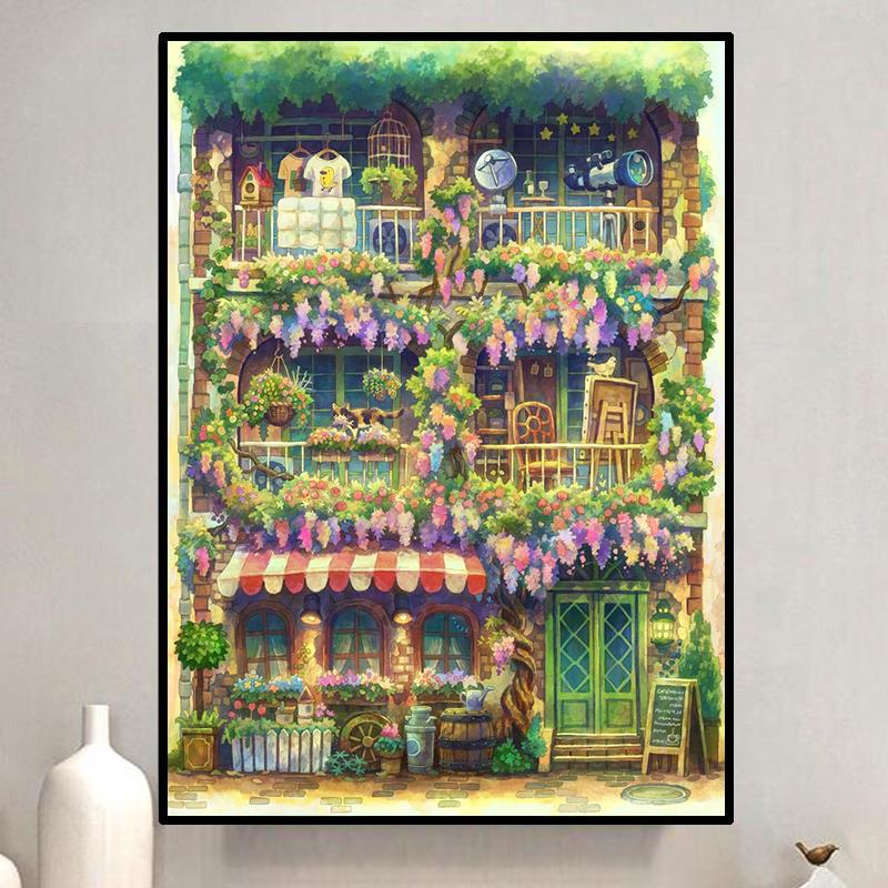花园小屋风景钻石画满钻新款2024手工小幅粘钻画5d贴钻十字绣卧室