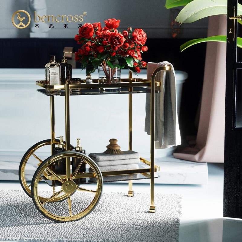 bencross北欧餐车手推车点心车钢化玻璃餐厅置物架铁艺酒水茶水车