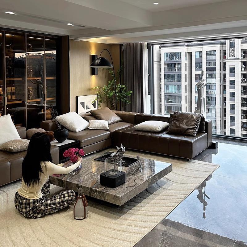 意式极简轻奢大理石茶几现代简约长方形客厅家用大小户型别墅高级