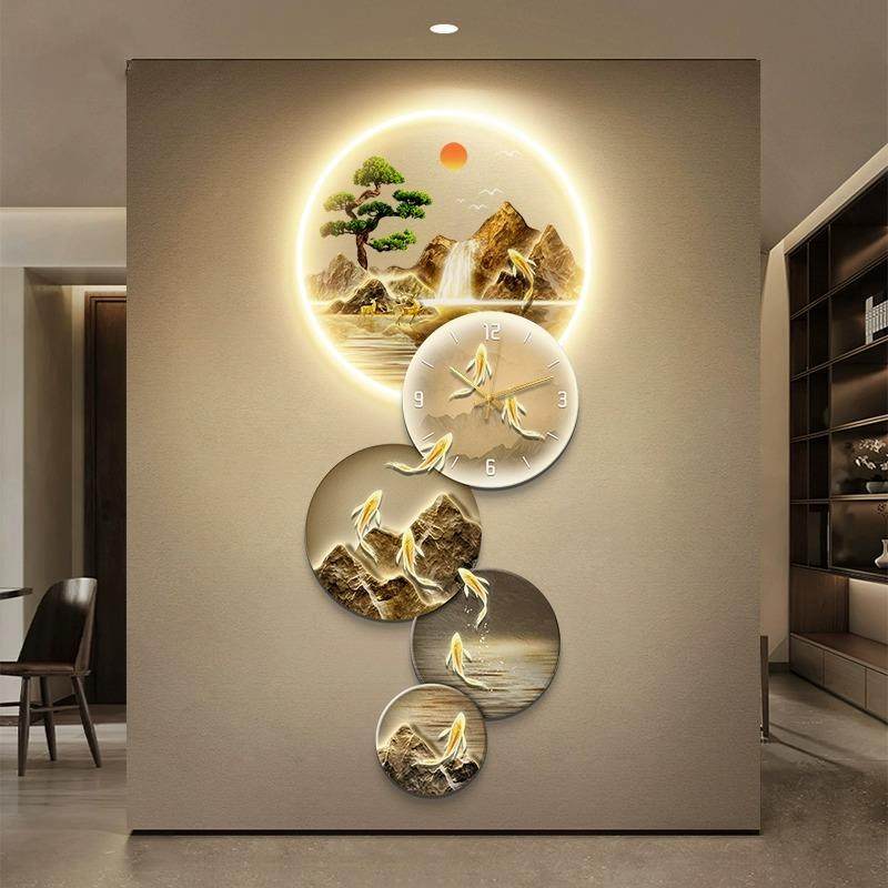 九鱼图挂钟入户玄关装饰画 画高端壁画 画走廊过道挂画 画正对门,家居饰品,氛围画/灯画,淘宝优惠券,粉丝福利购,淘宝优惠卷