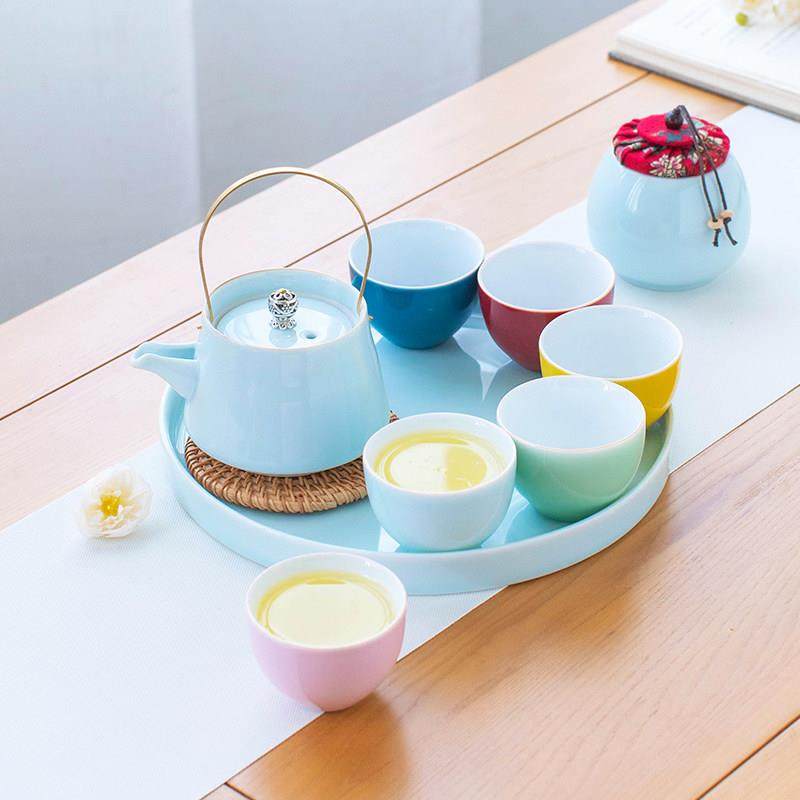 青瓷功夫茶具提梁壶茶杯套装小清新简约会客家用陶瓷泡茶壶组合,餐饮具,功夫茶具,淘宝优惠券,粉丝福利购,淘宝优惠卷