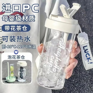 2025高颜值吸管杯学生便携茶水分离塑料杯子男 耐高温水杯女生新款