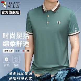 休闲宽松上衣男Q 啄木鸟短袖 t恤男2025夏季 新款 纯色翻领爸爸POLO衫