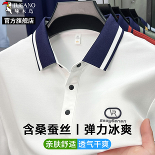 短袖 含桑蚕丝 爸爸装 翻领polo衫 t恤25夏季 啄木鸟中年男士 新款