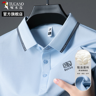 翻领爸爸POLO衫 啄木鸟官方2025夏季 t恤中年男士 新款 男C 桑蚕丝短袖