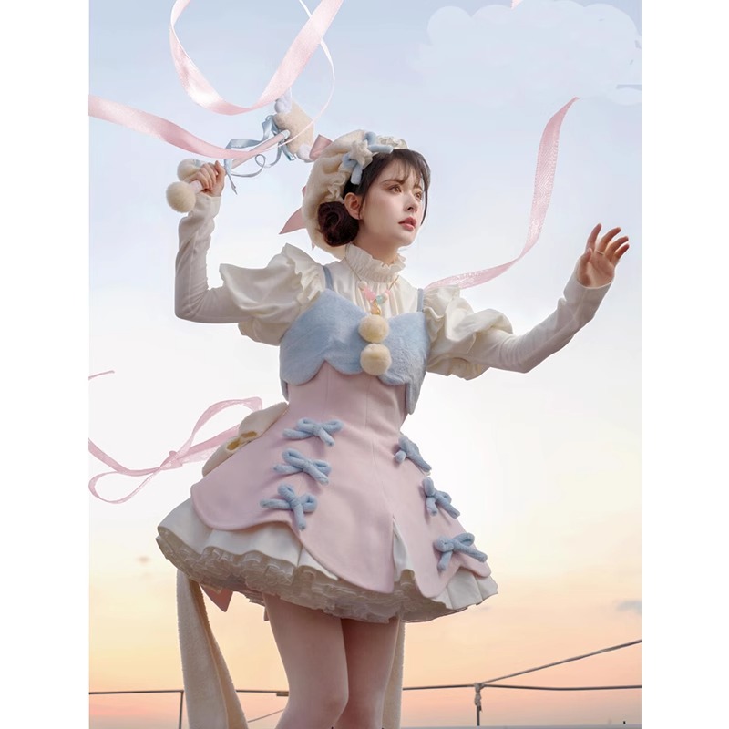 新年战袍穿搭冬季套装蓝粉魔法少女lolita连衣裙可爱公主裙洛丽塔