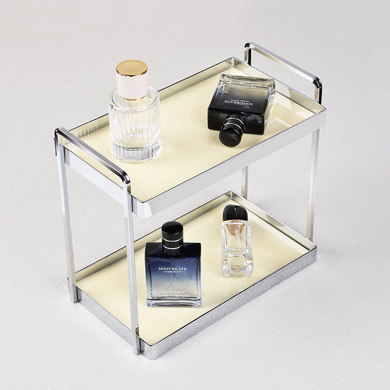 不锈钢双层香水梳妆台储物置物架厨房卫生间玄关化妆护肤品收纳盘