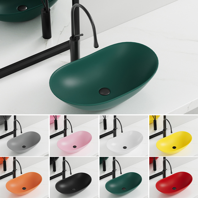 欧式台上盆绿黑红灰色洗手盆元宝洗脸盆陶瓷家用面盆X卫生间洗漱